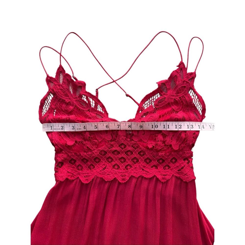 Free People Adella Slip Red Lace Dress Size M - Picture 11 of 13